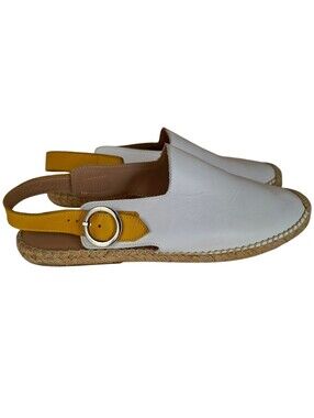 White & Yellow Leather Espadrille Slingback Flats